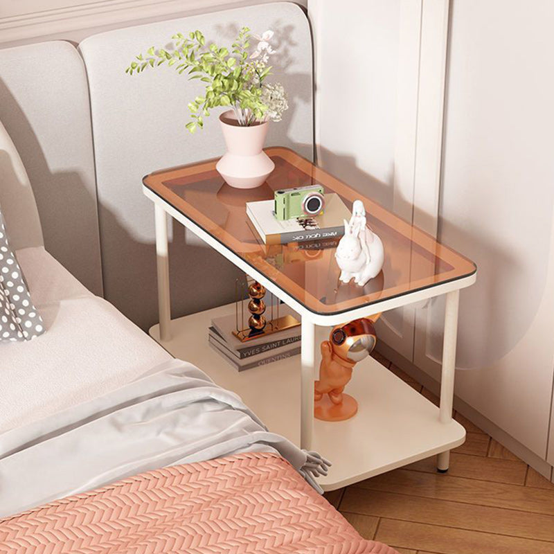 Minimalist Glass Iron Side Table 2-Tier