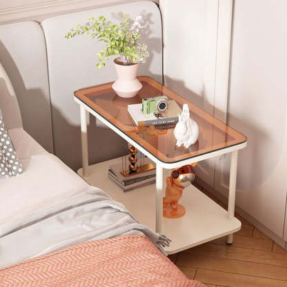Minimalist Glass Iron Side Table 2-Tier