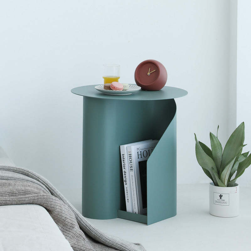 Nordic Geometric Iron Storage End Table — White