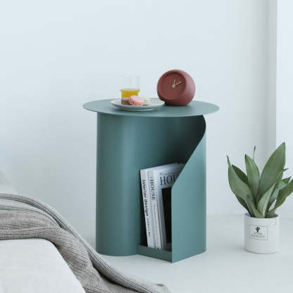 Nordic Geometric Iron Storage End Table — White