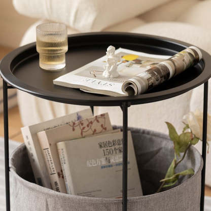 Minimalist Round Iron Fabric End Table