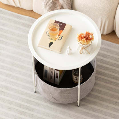 Minimalist Round Iron Fabric End Table