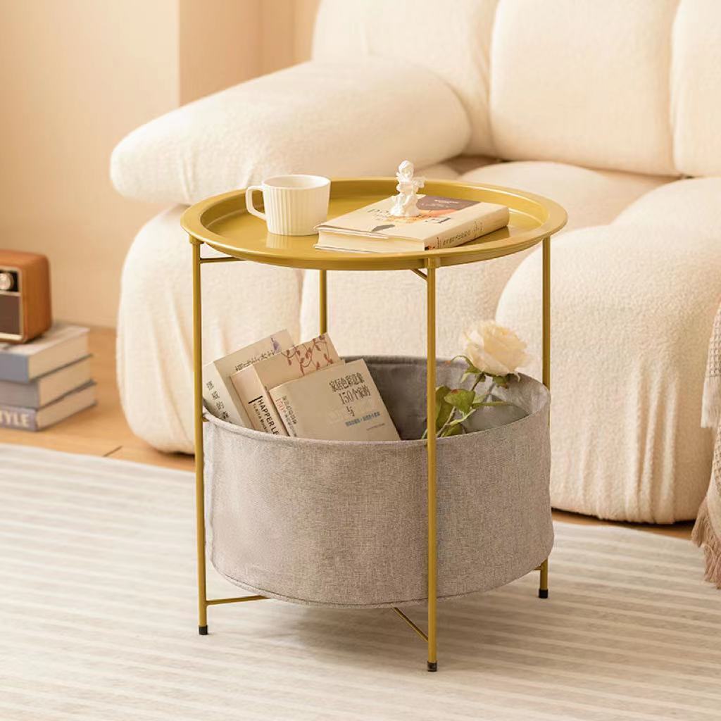 Minimalist Round Iron Fabric End Table — Gold