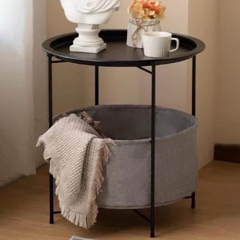 Minimalist Round Iron Fabric End Table