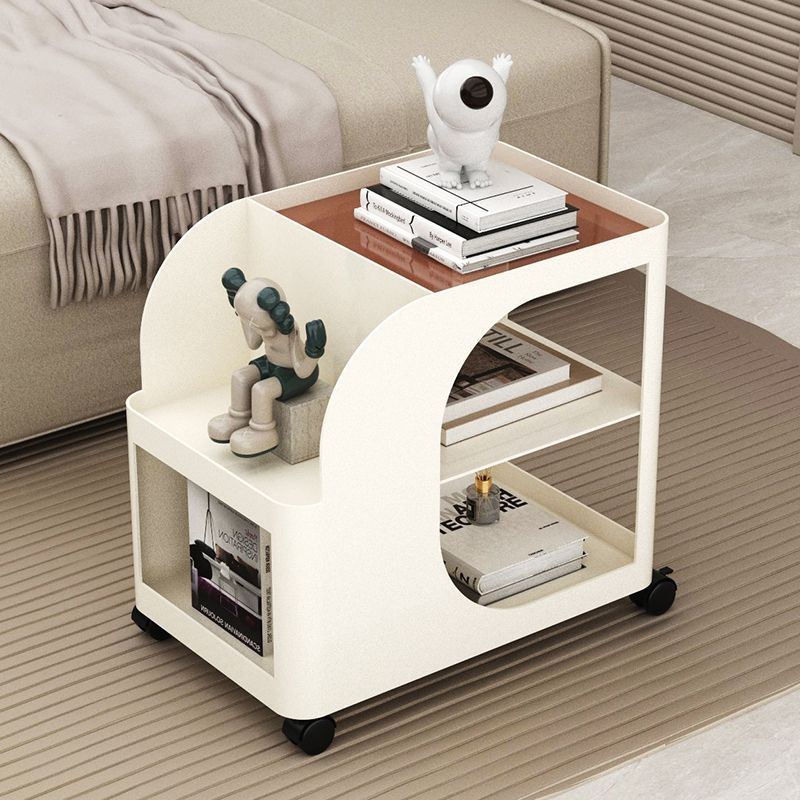 Minimalist Rectangular Iron 2-Tier End Table — White