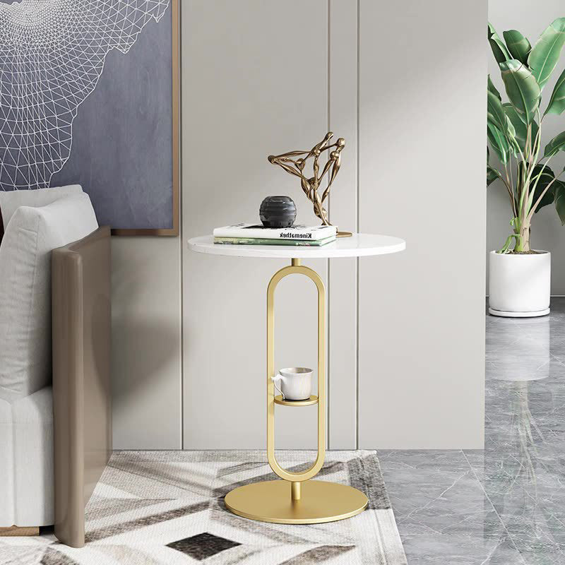Nordic Round Marble Metal End Table — White