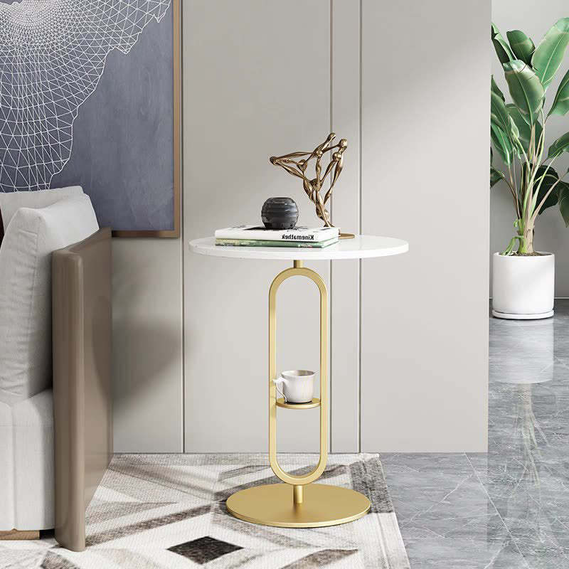 Nordic Round Marble Metal End Table — White