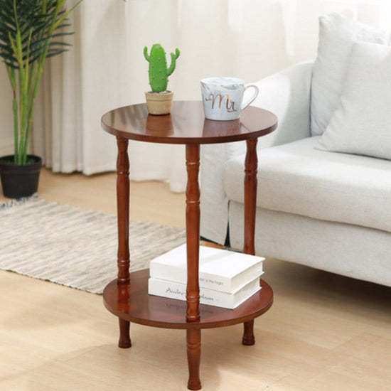 European Round Solid Wood 2-Tier Coffee Table