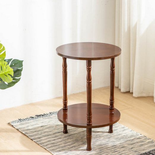 European Round Solid Wood 2-Tier Coffee Table