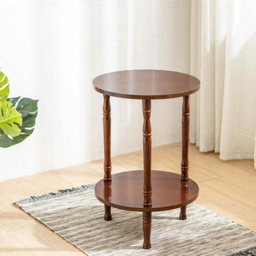 European Round Solid Wood 2-Tier Coffee Table