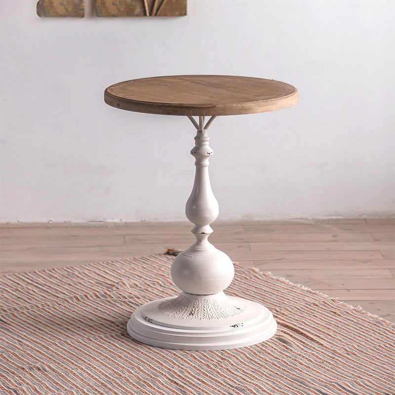 French Chess-Base Wood Iron Coffee Table — White