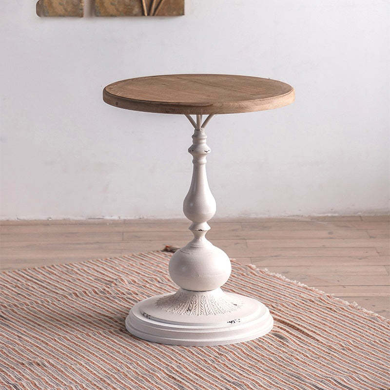 French Chess-Base Wood Iron Coffee Table — White