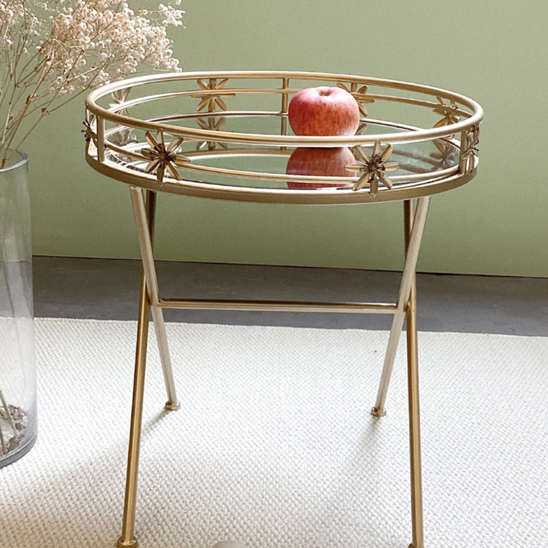 Retro Iron Frame Glass End Table — Gold
