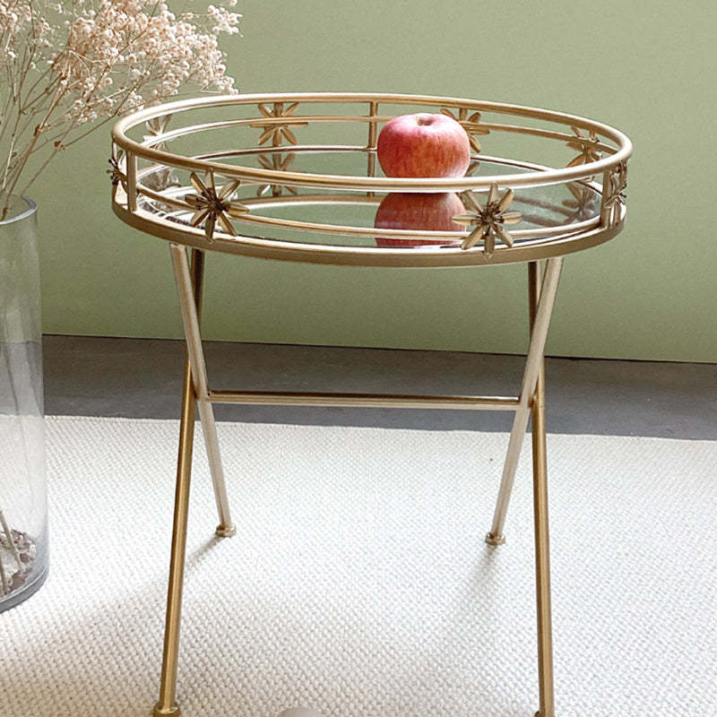 Retro Iron Frame Glass End Table — Gold