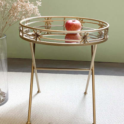 Retro Iron Frame Glass End Table — Gold
