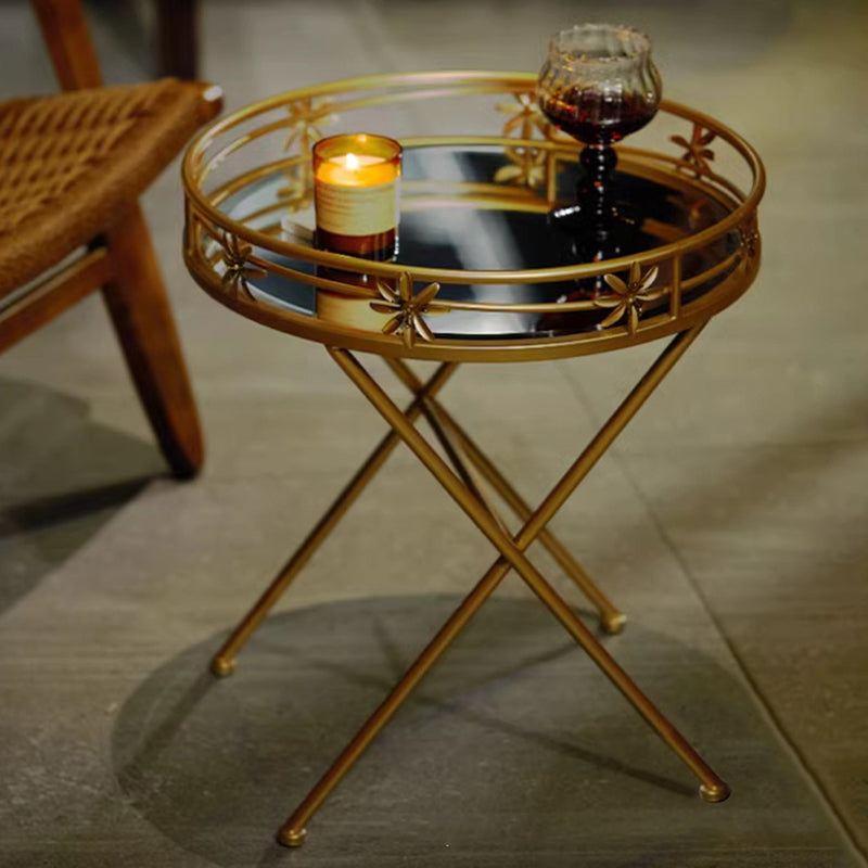 Retro end frame wood end & side tables in iron glass metal