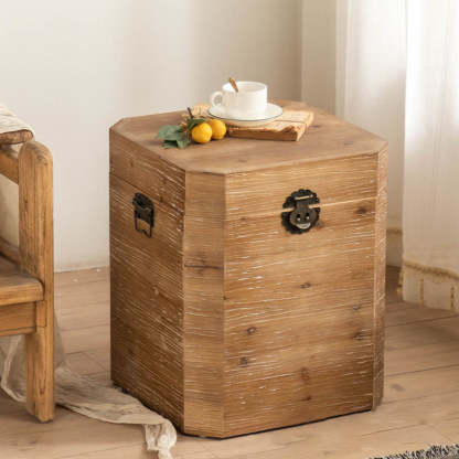 Traditional Retro Wood Iron Nightstand with Storage — Wood Color