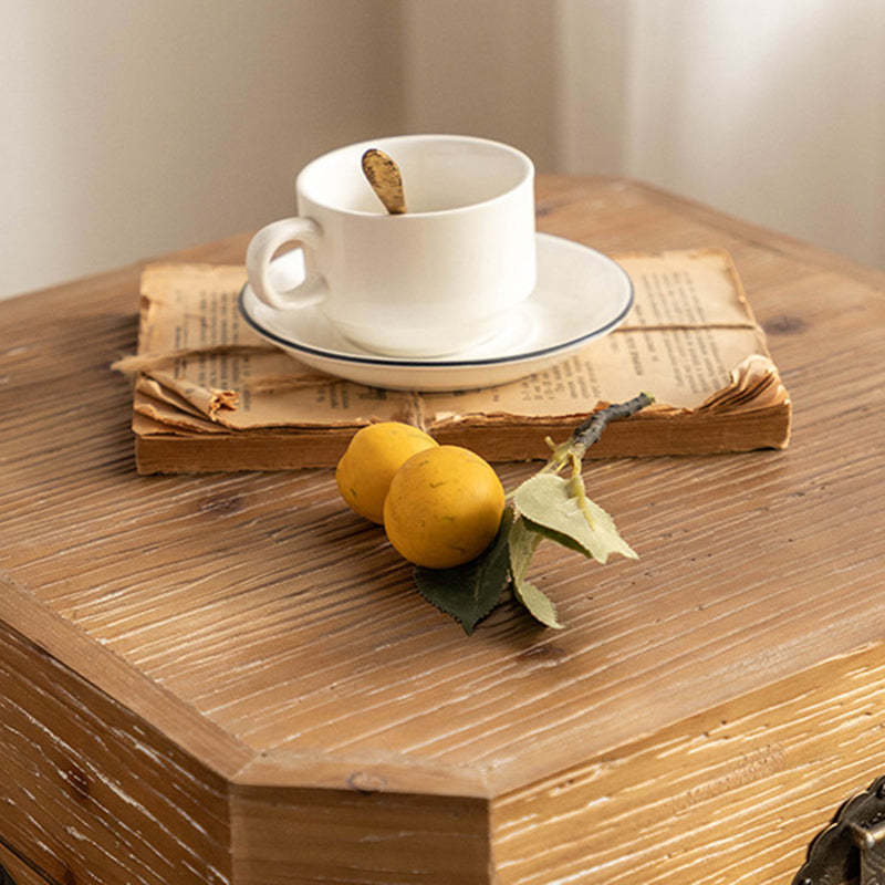 Traditional Retro Wood Iron Nightstand with Storage