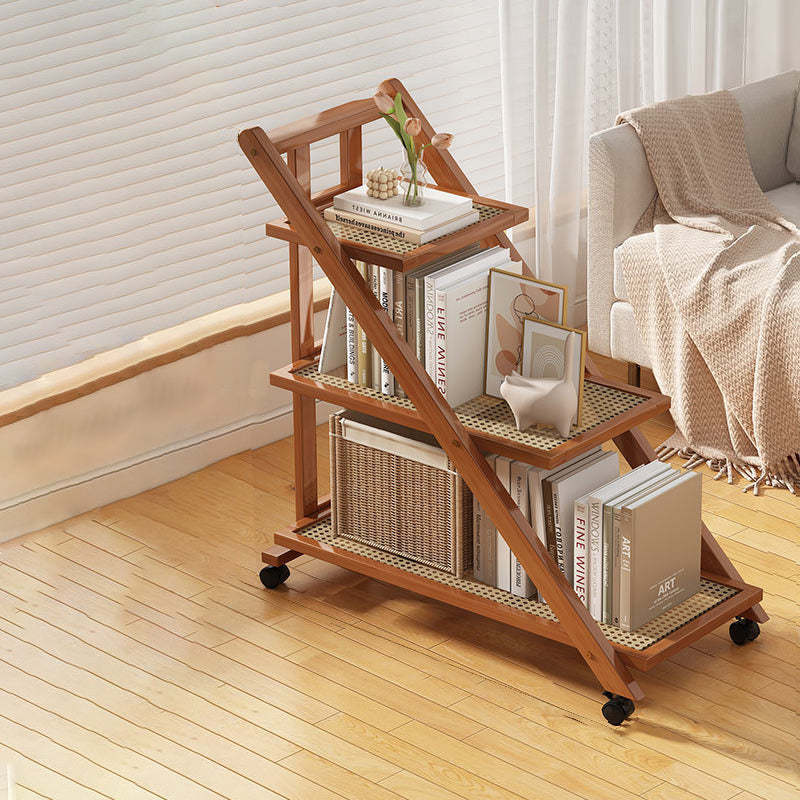 Wood minimalist end bookshelf bookcases — 27.6" L x 12.6" W x 31.5" H / Rattan / Teal