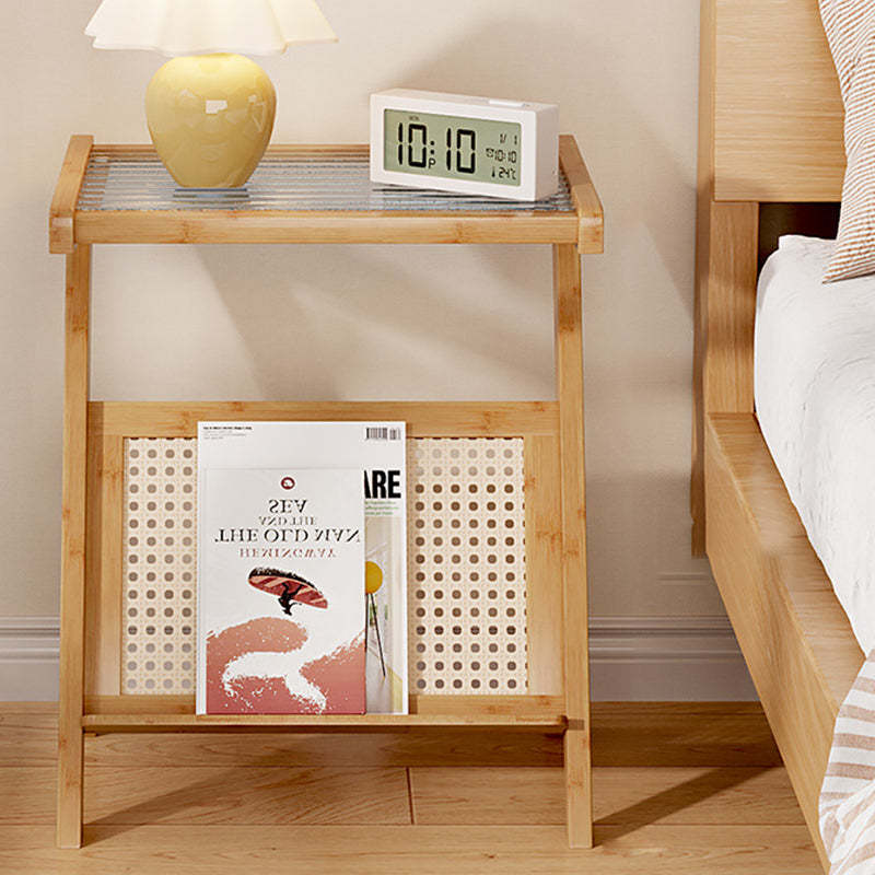 Minimalist L-Shape Rattan Bamboo Glass End Table