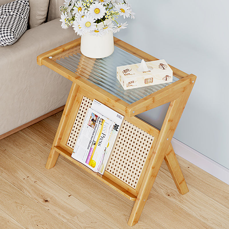 Minimalist L-Shape Rattan Bamboo Glass End Table