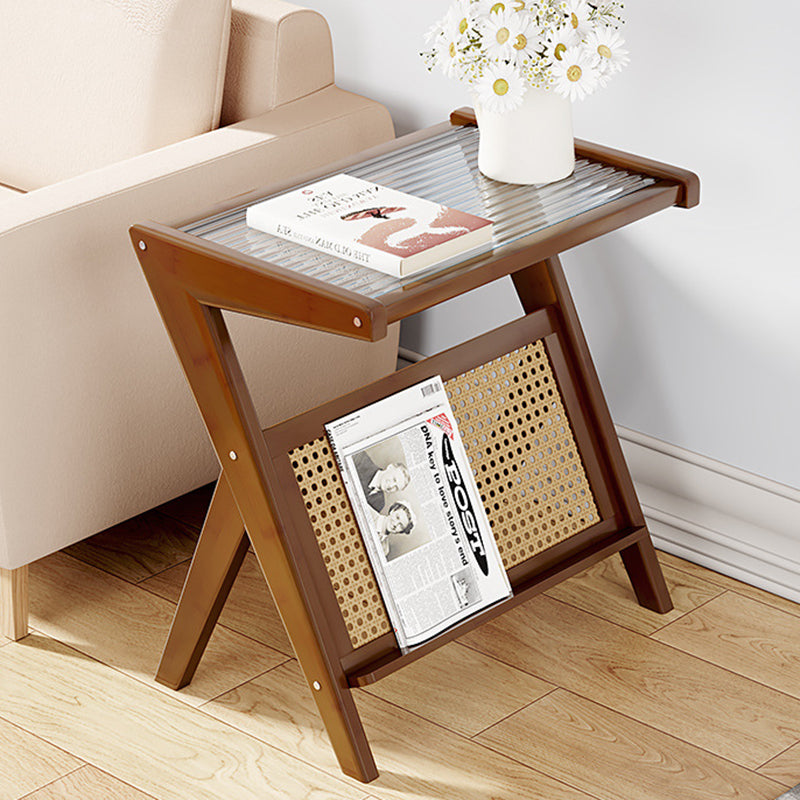 Minimalist L-Shape Rattan Bamboo Glass End Table