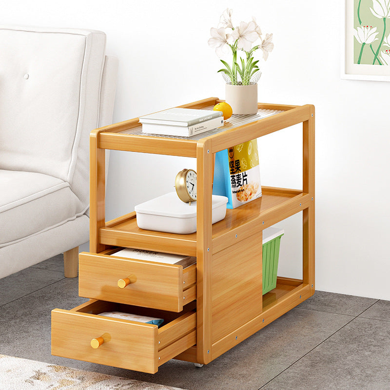 Minimalist Glass Nan Bamboo 3-Tier 2-Drawer End Table — Teal Frame - Transparent Glass