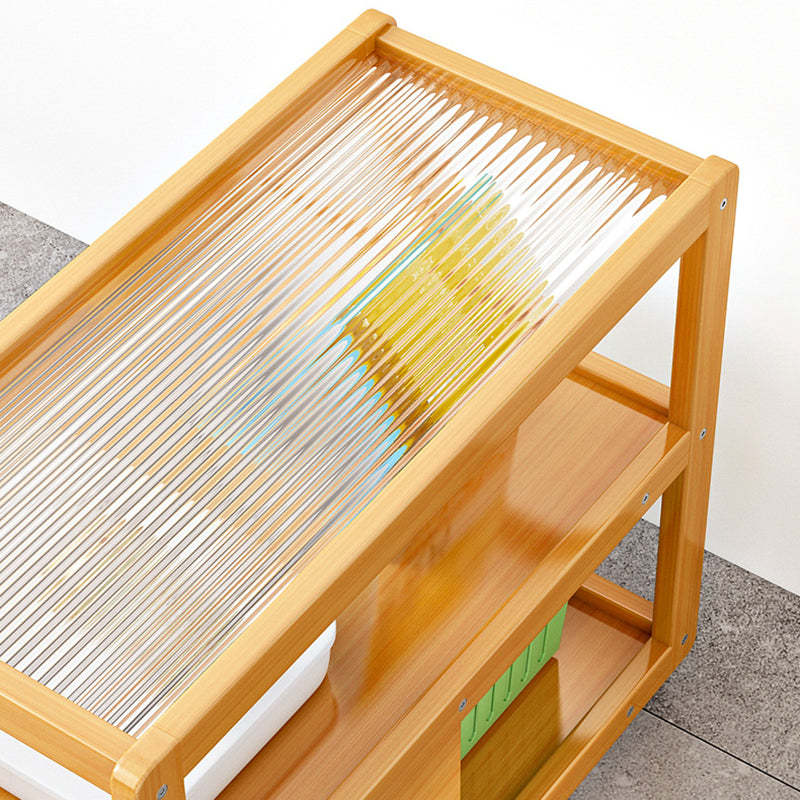 Minimalist Glass Nan Bamboo 3-Tier 2-Drawer End Table