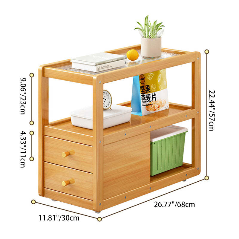 Minimalist Glass Nan Bamboo 3-Tier 2-Drawer End Table — Teal Frame - Teal Glass