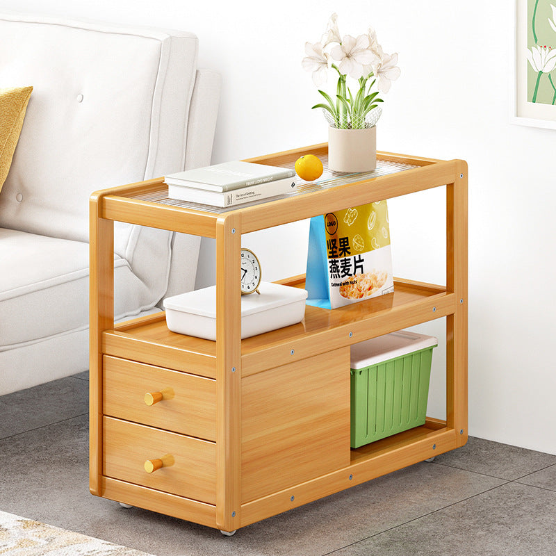 Minimalist Glass Nan Bamboo 3-Tier 2-Drawer End Table