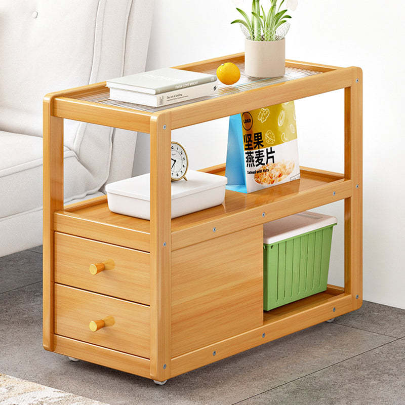 Minimalist Glass Nan Bamboo 3-Tier 2-Drawer End Table