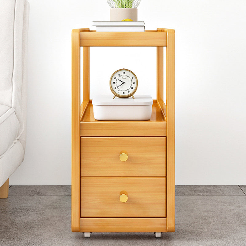 Minimalist Glass Nan Bamboo 3-Tier 2-Drawer End Table