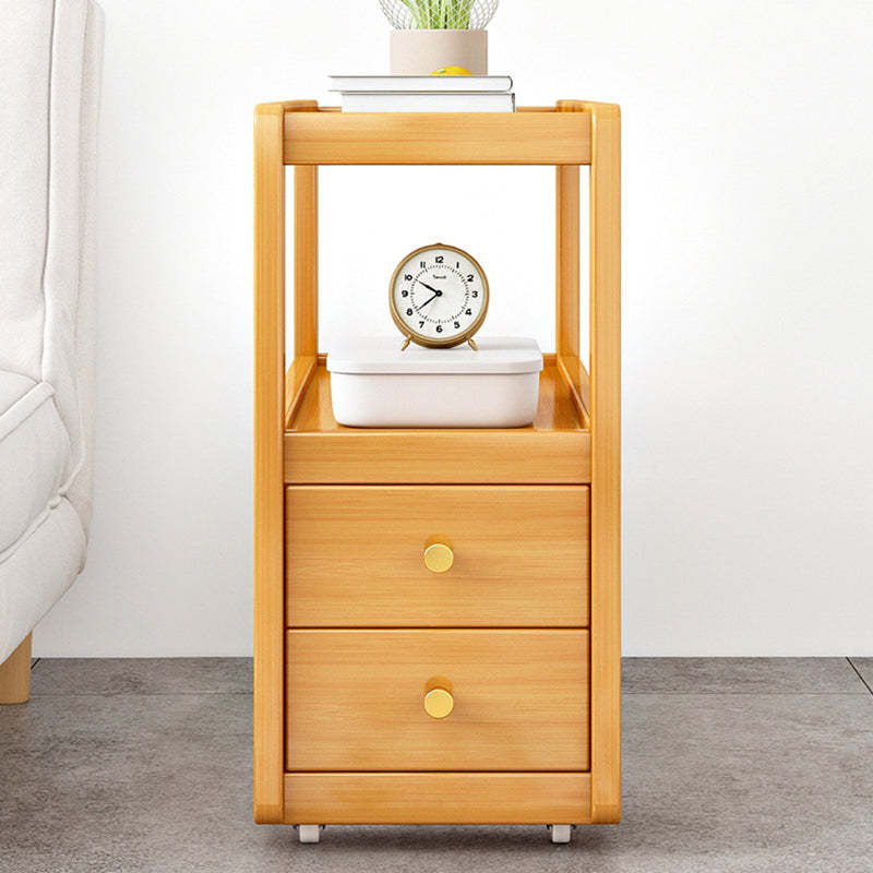 Minimalist Glass Nan Bamboo 3-Tier 2-Drawer End Table
