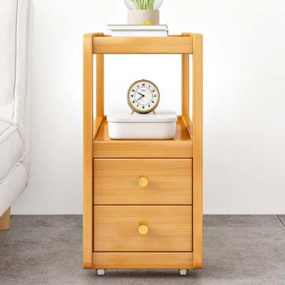 Minimalist Glass Nan Bamboo 3-Tier 2-Drawer End Table