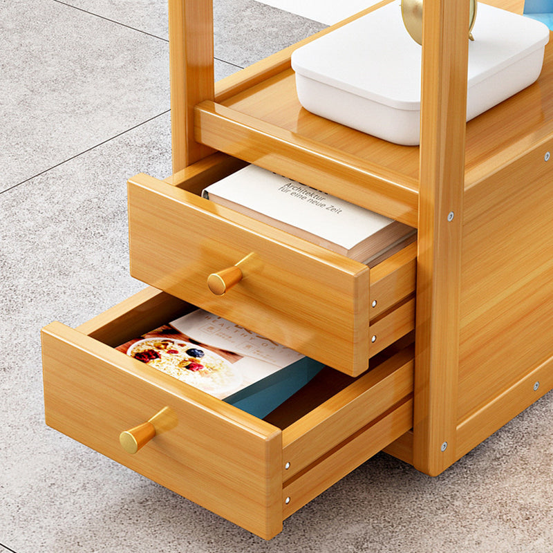 Minimalist Glass Nan Bamboo 3-Tier 2-Drawer End Table