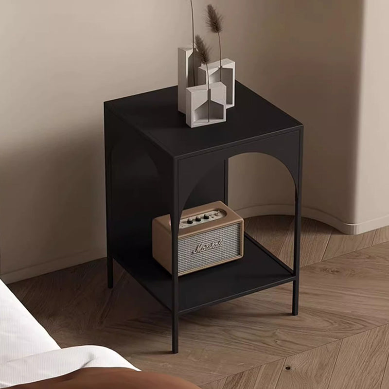 Minimalist Arch Iron 2-Tier End Table — Beige