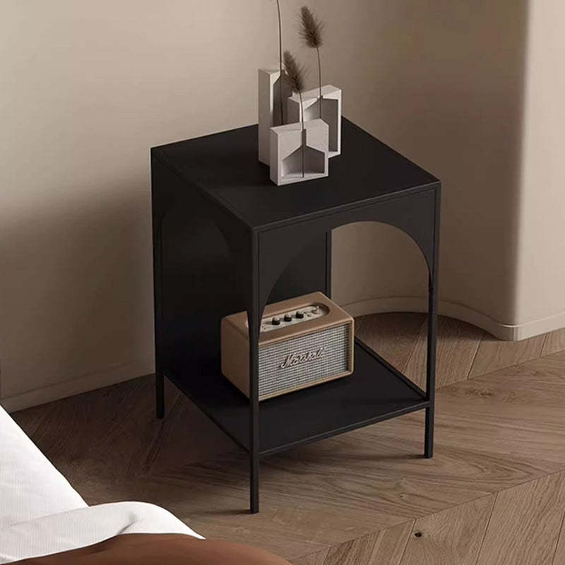 Minimalist Arch Iron 2-Tier End Table — Beige