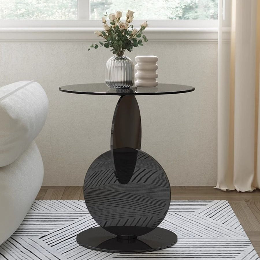 Minimalist Round Glass Steel Coffee Table — Black