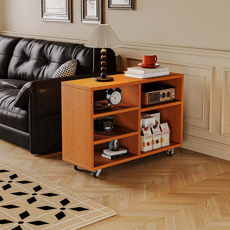 Vintage Solid Wood Faux Panel 3-Tier 2-Cabinet End Table — Walnut Color