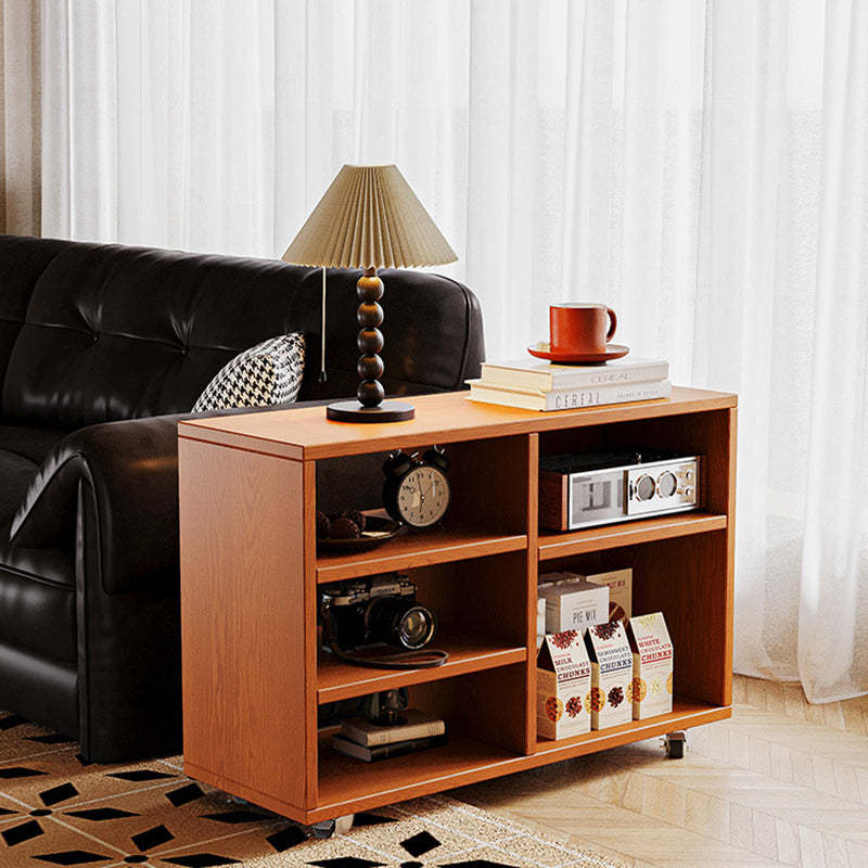 Vintage Solid Wood Faux Panel 3-Tier 2-Cabinet End Table — Cherry Wood Color