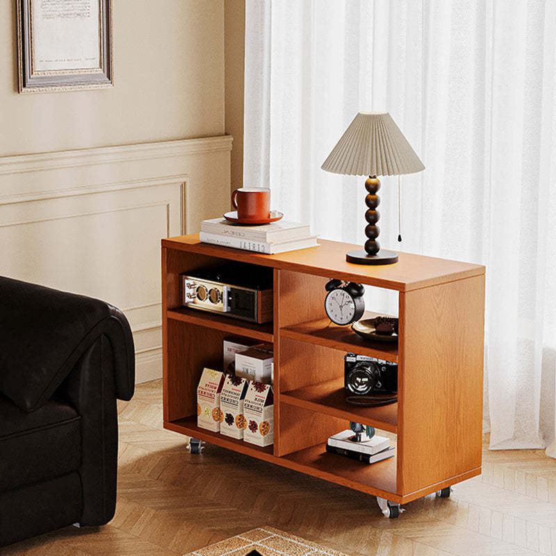 Vintage Solid Wood Faux Panel 3-Tier 2-Cabinet End Table — Wood Color