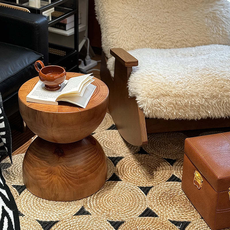 Nordic Round Funnel-Shape Solid Wood End Table — Wood Color