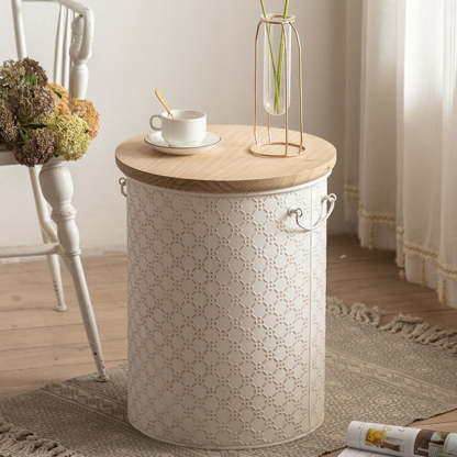 Nordic Cylinder Iron Pine End Table