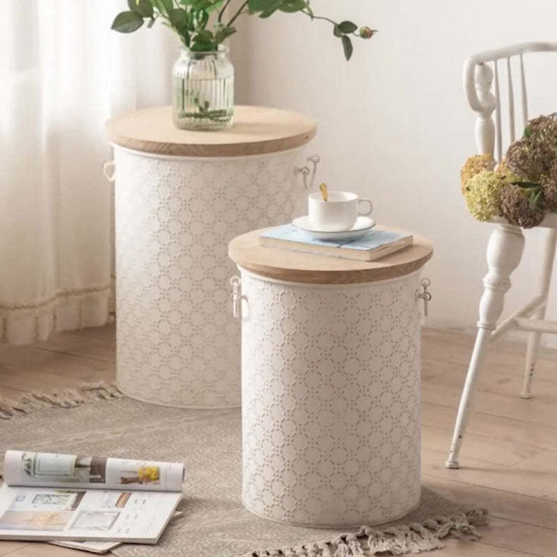 Nordic Cylinder Iron Pine End Table