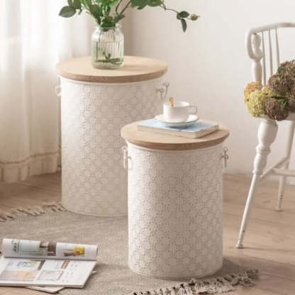 Nordic Cylinder Iron Pine End Table