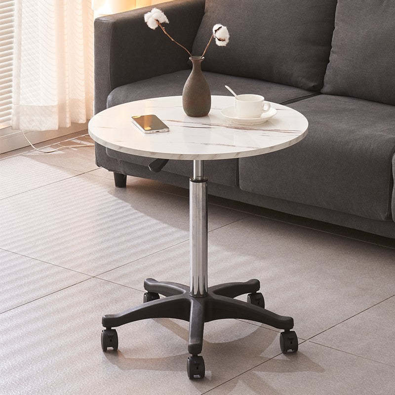 Minimalist Liftable Marble Metal Round Coffee Table — White