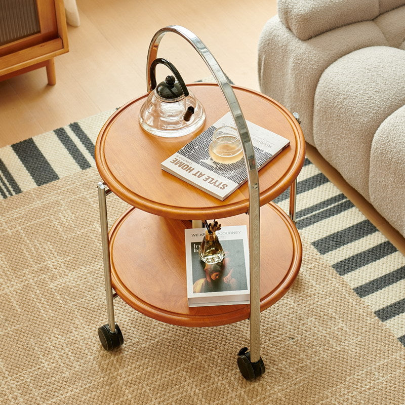 Solid retro wood steel end & side tables