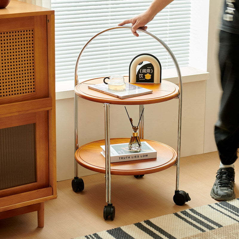 Retro Foldable Solid Wood 2-Tier Round End Table