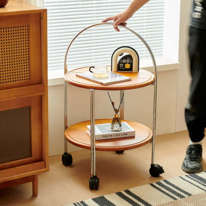 Retro Foldable Solid Wood 2-Tier Round End Table