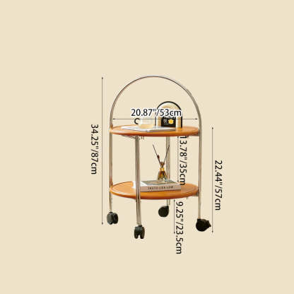 Retro Foldable Solid Wood 2-Tier Round End Table
